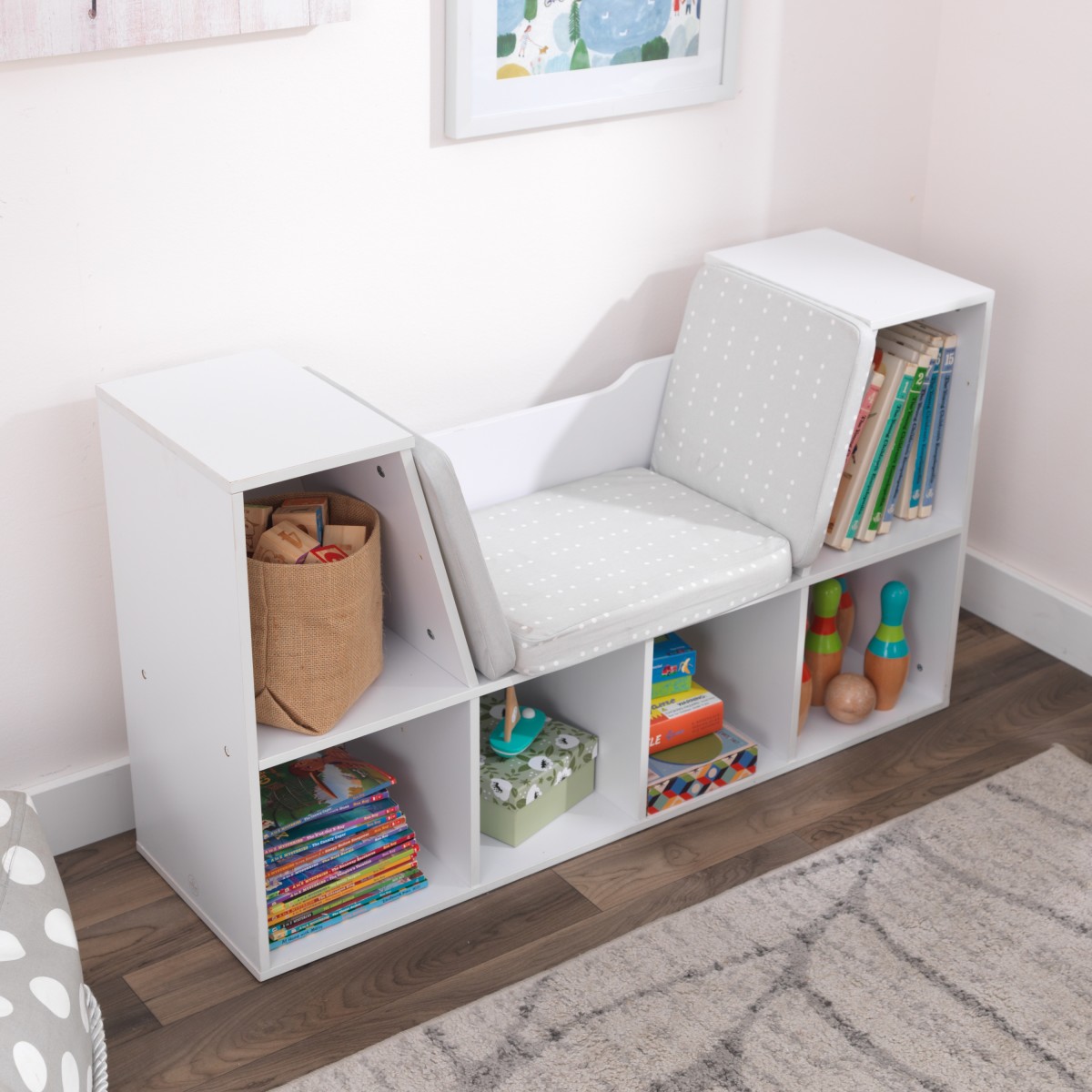 Kidkraft Wooden Bookcase With Reading Nook White Toy Corner