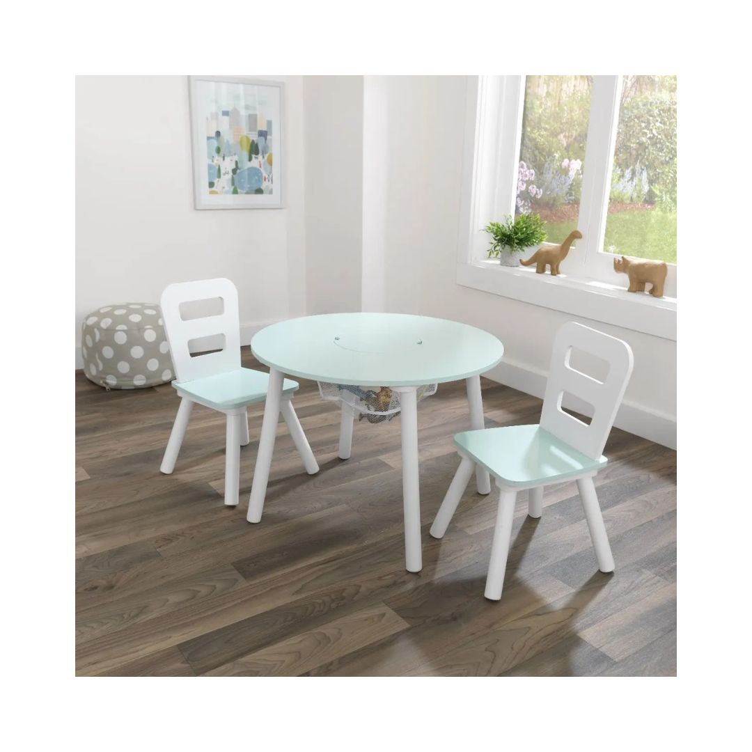 Kidkraft Round Storage Table &amp; 2 Chair Set - Mint - Toy Corner