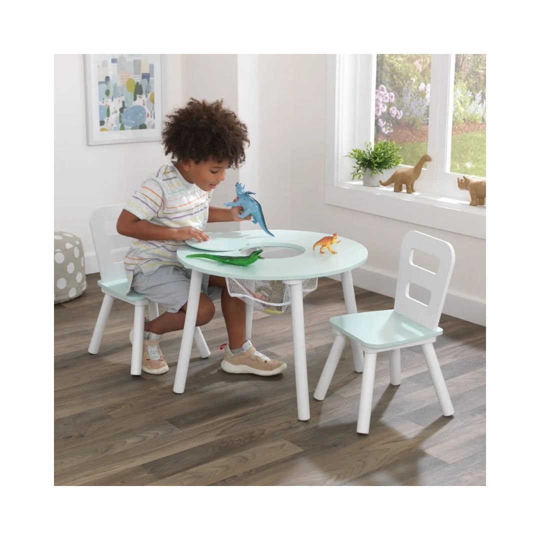 Kidkraft Round Storage Table &amp; 2 Chair Set - Mint - Toy Corner