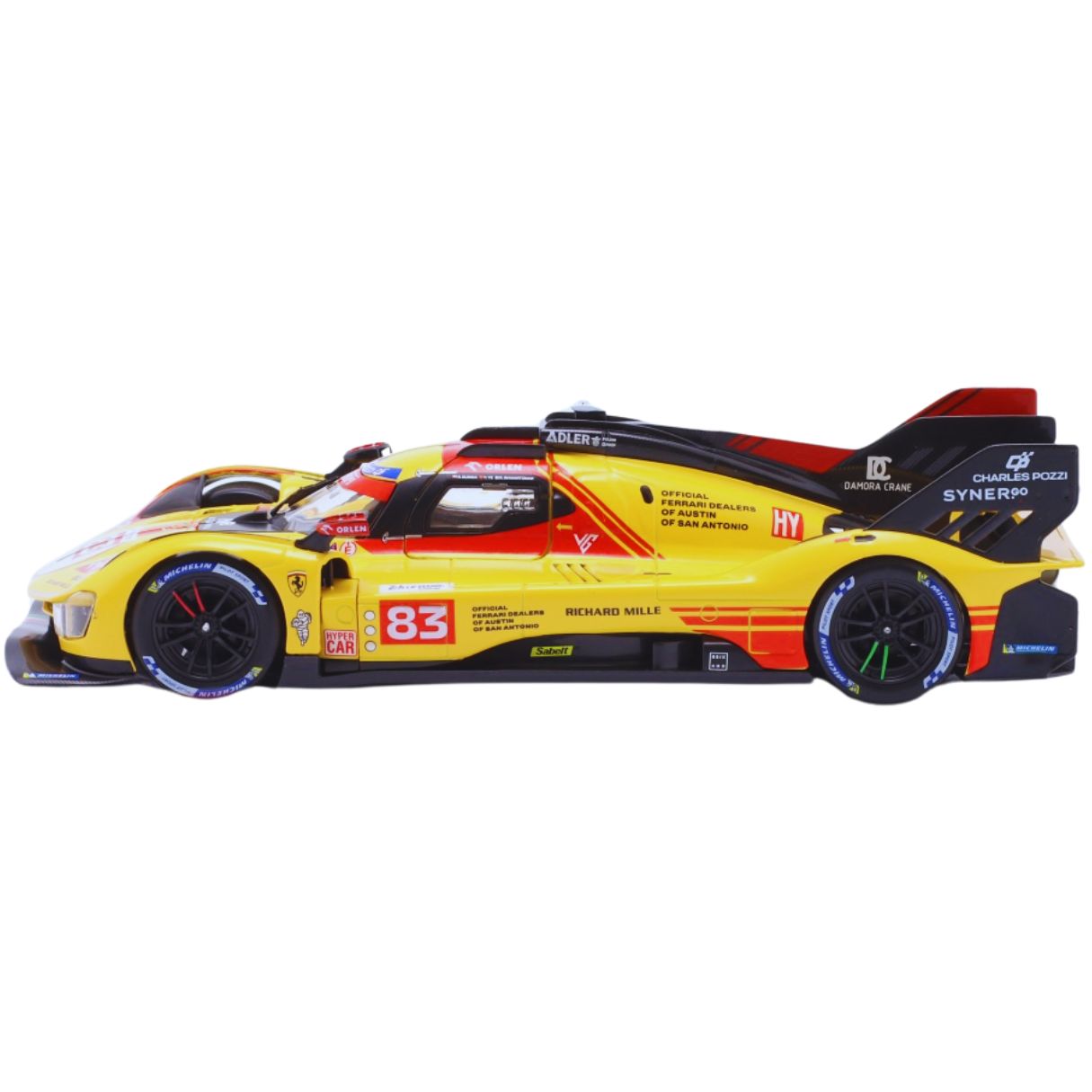 Bburago - Ferrari 499P 24H LMS Hypercar 2024#83 w Skali 1:24, Replika Diecast AF Corse Le Mans, Otwierane Drzwi, Licencja Ferrari, Wiek 14